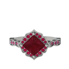 Minimal Gea Yüzük - Kök yakut ve rodolit garnet 8 ayar beyaz altın yüzük #1ks0k1c