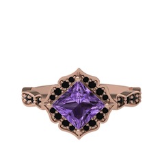 Ametist ve siyah zirkon 18 ayar rose altın yüzük
