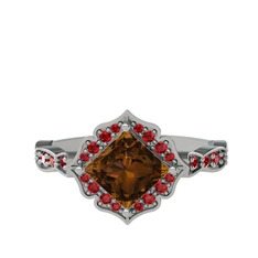 Dumanlı kuvars ve garnet 14 ayar beyaz altın yüzük