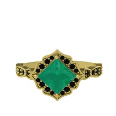 Minimal Gea Yüzük - Kök zümrüt ve siyah zirkon 18 ayar altın yüzük #1l4vgrv