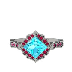 Akuamarin ve rodolit garnet 8 ayar beyaz altın yüzük