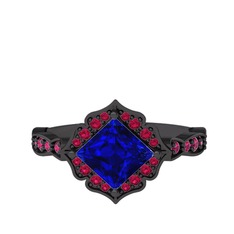 Minimal Gea Yüzük - Lab safir ve rodolit garnet 925 ayar siyah rodyum kaplama gümüş yüzük #1lu19js