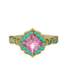 Minimal Gea Yüzük - Pembe kuvars ve akuamarin 14 ayar altın yüzük #1mfkptn