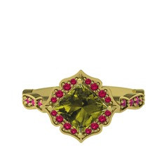 Peridot ve rodolit garnet 14 ayar altın yüzük