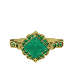 Minimal Gea Yüzük - Kök zümrüt ve yeşil kuvars 925 ayar altın kaplama gümüş yüzük #1ndbwyz