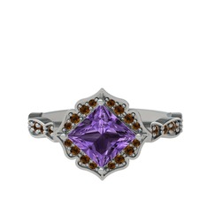 Minimal Gea Yüzük - Ametist ve dumanlı kuvars 8 ayar beyaz altın yüzük #1nvbseu