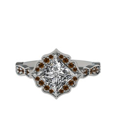 Minimal Gea Yüzük - Swarovski ve dumanlı kuvars 14 ayar beyaz altın yüzük #1q3c2mp