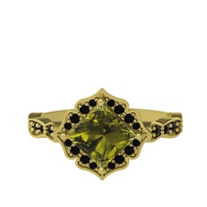 Peridot ve siyah zirkon 8 ayar altın yüzük