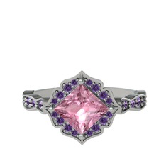 Minimal Gea Yüzük - Pembe kuvars ve ametist 925 ayar gümüş yüzük #1re7f61