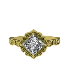 Minimal Gea Yüzük - Beyaz zirkon ve peridot 8 ayar altın yüzük #1rx56fy