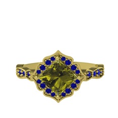 Peridot ve lab safir 18 ayar altın yüzük