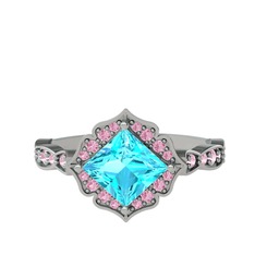 Akuamarin ve pembe kuvars 8 ayar beyaz altın yüzük