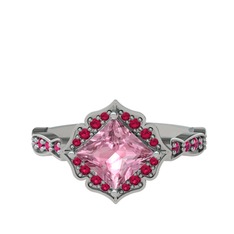 Minimal Gea Yüzük - Pembe kuvars ve rodolit garnet 18 ayar beyaz altın yüzük #1ts5a7k