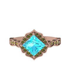 Akuamarin ve peridot 8 ayar rose altın yüzük