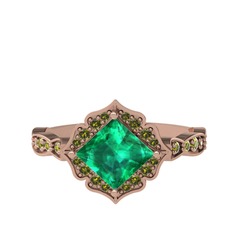 Yeşil kuvars ve peridot 8 ayar rose altın yüzük