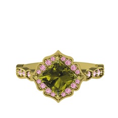 Minimal Gea Yüzük - Peridot ve pembe kuvars 14 ayar altın yüzük #1v4le74