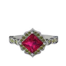 Rodolit garnet ve peridot 14 ayar beyaz altın yüzük