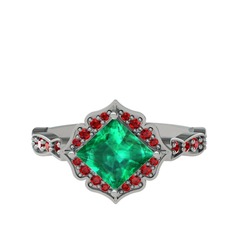 Minimal Gea Yüzük - Yeşil kuvars ve garnet 18 ayar beyaz altın yüzük #1vhj3o8