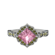Minimal Gea Yüzük - Pembe kuvars ve peridot 925 ayar gümüş yüzük #1vocxkg