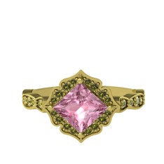 Minimal Gea Yüzük - Pembe kuvars ve peridot 8 ayar altın yüzük #1vufqax