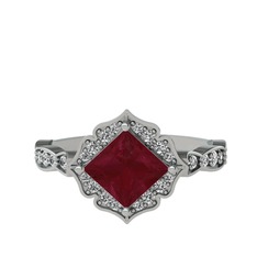 Minimal Gea Yüzük - Kök yakut ve swarovski 14 ayar beyaz altın yüzük #1ws5nvt