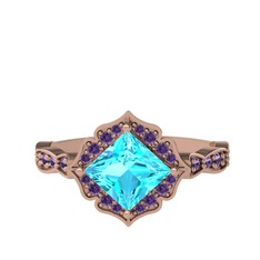 Minimal Gea Yüzük - Akuamarin ve ametist 8 ayar rose altın yüzük #1x4d8xo