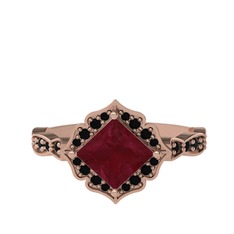 Kök yakut ve siyah zirkon 925 ayar rose altın kaplama gümüş yüzük