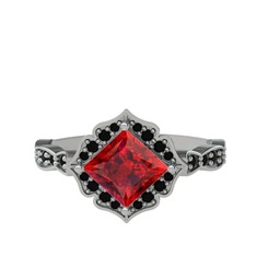 Garnet ve siyah zirkon 14 ayar beyaz altın yüzük