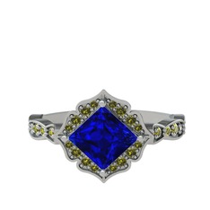 Lab safir ve peridot 14 ayar beyaz altın yüzük
