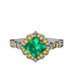 Minimal Gea Yüzük - Yeşil kuvars ve sitrin 18 ayar beyaz altın yüzük #2qf42c