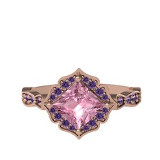 Minimal Gea Yüzük - Pembe kuvars ve ametist 925 ayar rose altın kaplama gümüş yüzük #2wezl1