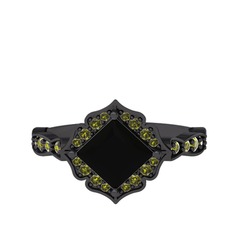 Siyah zirkon ve peridot 925 ayar siyah rodyum kaplama gümüş yüzük