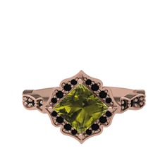 Minimal Gea Yüzük - Peridot ve siyah zirkon 925 ayar rose altın kaplama gümüş yüzük #3bk7nw