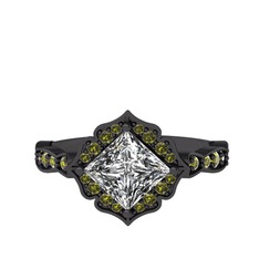 Minimal Gea Yüzük - Swarovski ve peridot 925 ayar siyah rodyum kaplama gümüş yüzük #3v5ef1