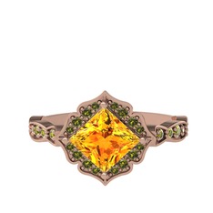 Sitrin ve peridot 925 ayar rose altın kaplama gümüş yüzük