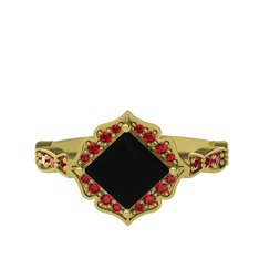 Siyah zirkon ve garnet 18 ayar altın yüzük