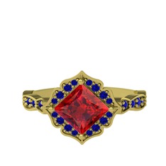 Minimal Gea Yüzük - Garnet ve lab safir 18 ayar altın yüzük #4qo224