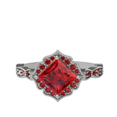 Minimal Gea Yüzük - Garnet 18 ayar beyaz altın yüzük #69976d