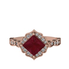 Minimal Gea Yüzük - Kök yakut ve swarovski 925 ayar rose altın kaplama gümüş yüzük #6fnarb