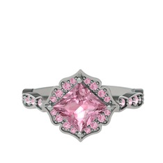 Pembe kuvars 8 ayar beyaz altın yüzük