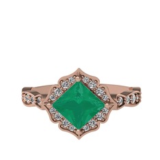 Minimal Gea Yüzük - Kök zümrüt ve swarovski 8 ayar rose altın yüzük #77ifmd