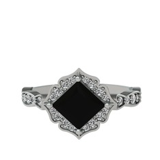 Siyah zirkon ve swarovski 8 ayar beyaz altın yüzük