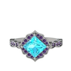 Minimal Gea Yüzük - Akuamarin ve ametist 14 ayar beyaz altın yüzük #8i520r