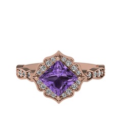 Ametist ve swarovski 18 ayar rose altın yüzük