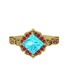 Akuamarin ve rodolit garnet 14 ayar altın yüzük