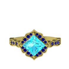 Minimal Gea Yüzük - Akuamarin ve lab safir 8 ayar altın yüzük #9kdcrf