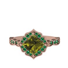 Peridot ve yeşil kuvars 14 ayar rose altın yüzük