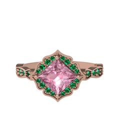 Minimal Gea Yüzük - Pembe kuvars ve yeşil kuvars 14 ayar rose altın yüzük #a3843p