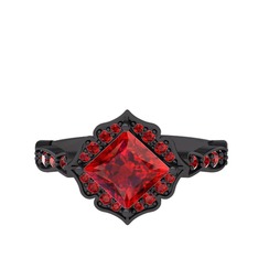 Minimal Gea Yüzük - Garnet 925 ayar siyah rodyum kaplama gümüş yüzük #b8ot6v
