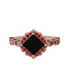Siyah zirkon ve garnet 8 ayar rose altın yüzük